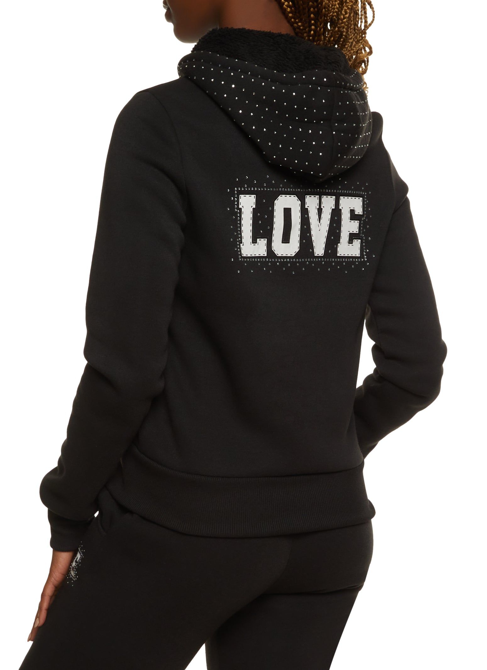 Love Rhinestone Faux Fur Lined Graphic Hoodie sold by Rainbow product image thumbnail 3