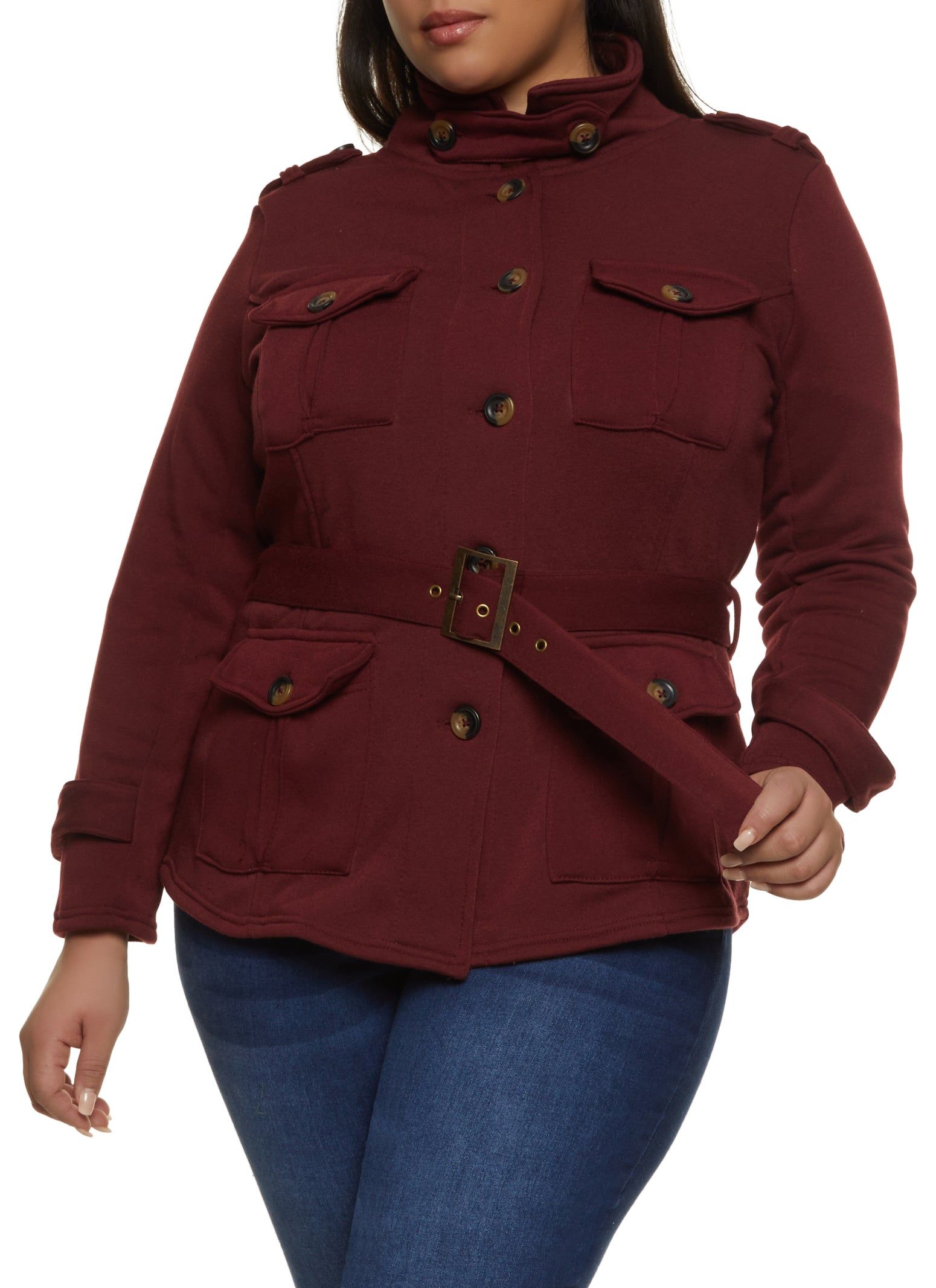 Plus Size Belted Military Jacket sold by Rainbow