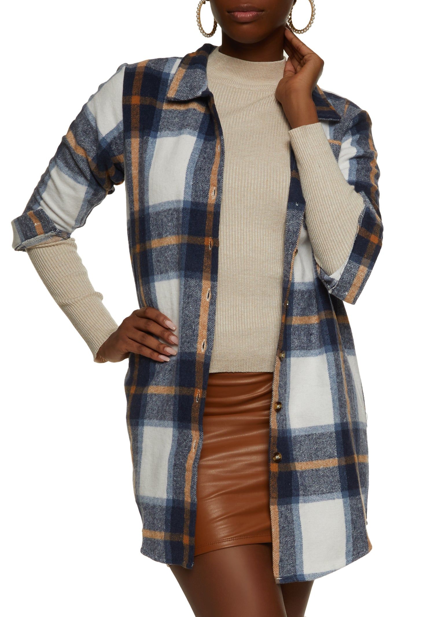 Plaid Flannel Quarter Sleeve Shacket sold by Rainbow
