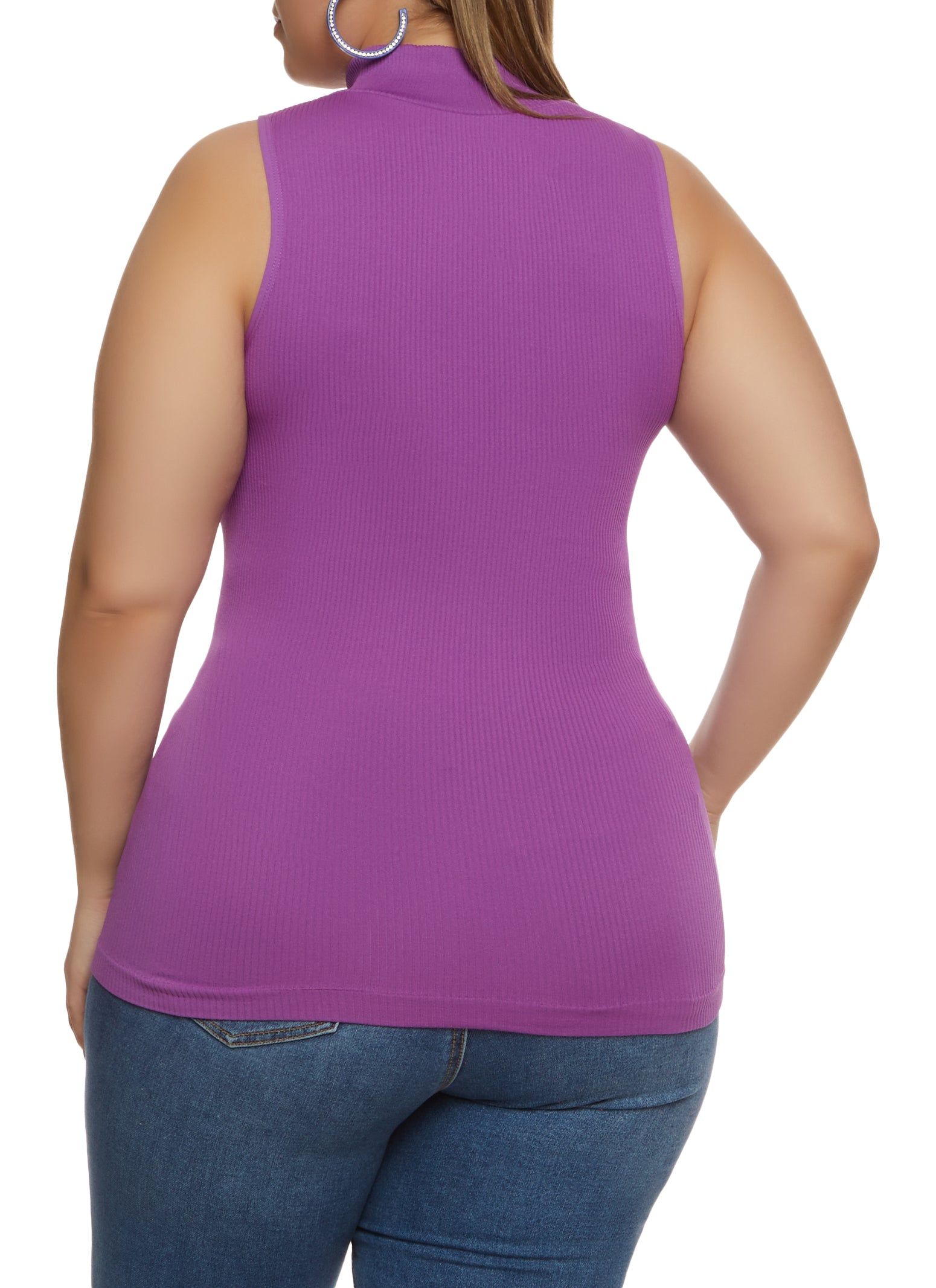 Plus Size Ribbed Sleeveless Zip Neck Top sold by Rainbow product image thumbnail 2