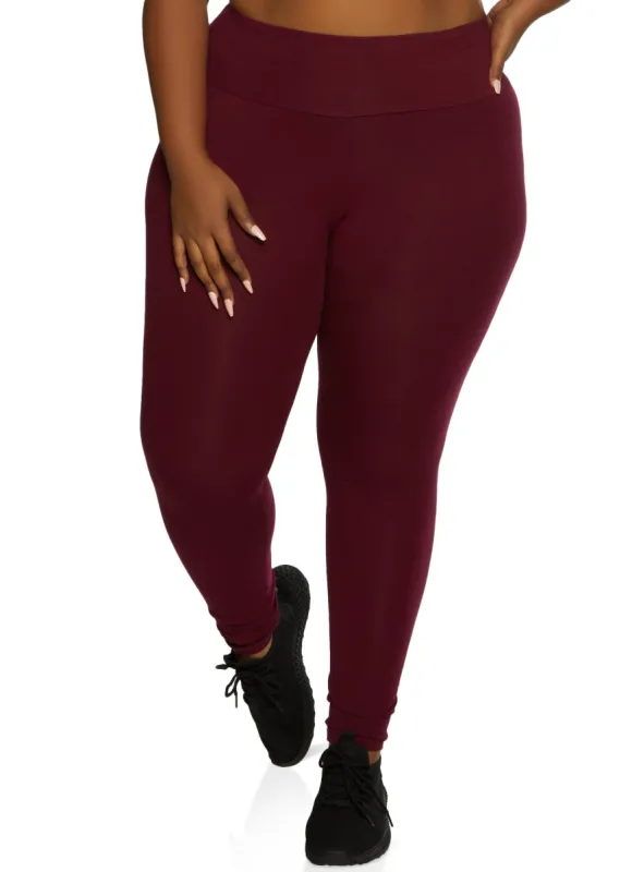 Plus Size Solid High Rise Waistband Leggings sold by Rainbow