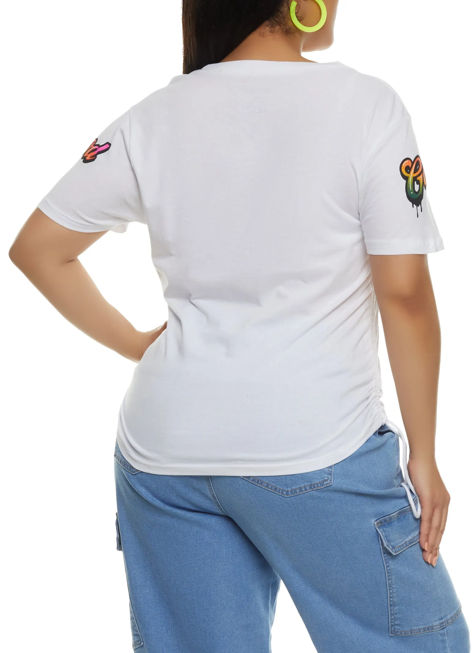 Plus Size God Above All Else Ruched Side Graphic Tee sold by Rainbow product image thumbnail 2