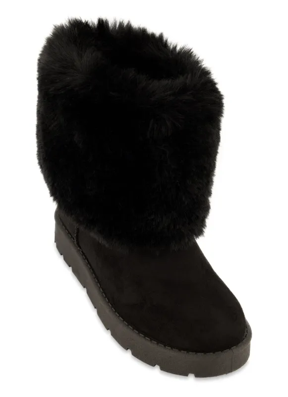Faux Fur Cuff Platform Boots sold by Rainbow