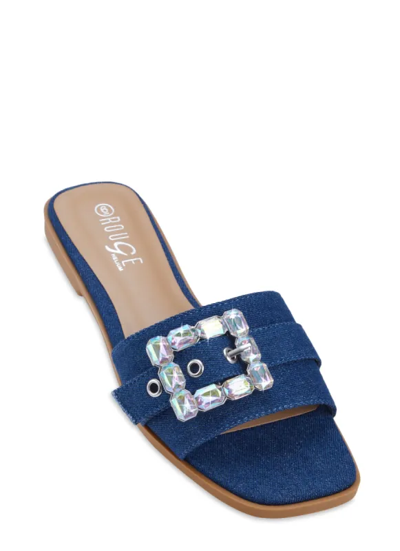 Rhinestone Buckle Slide Sandals sold by Rainbow