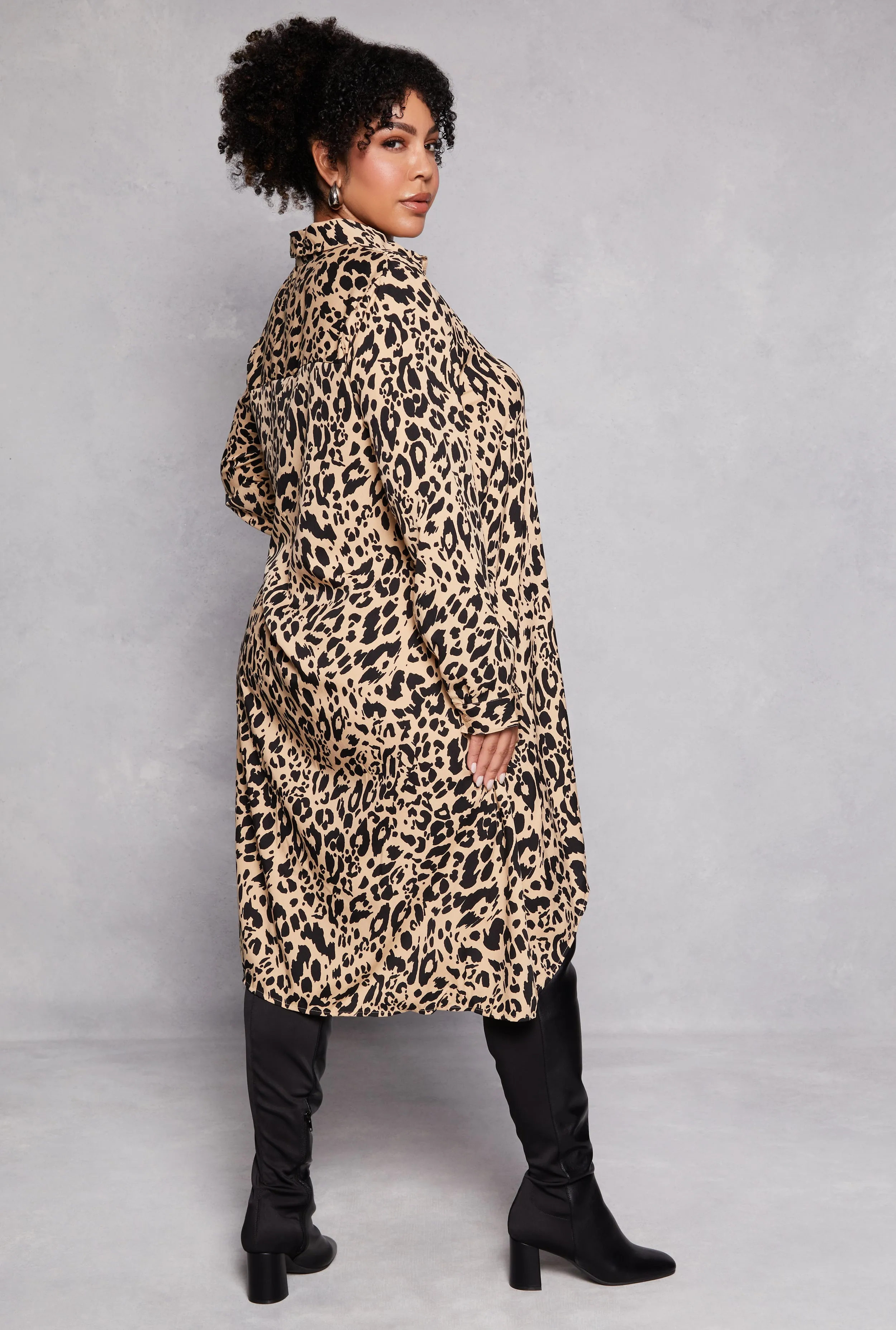 Plus Size Animal Print Button Front Shirt Dress sold by Rainbow product image thumbnail 3