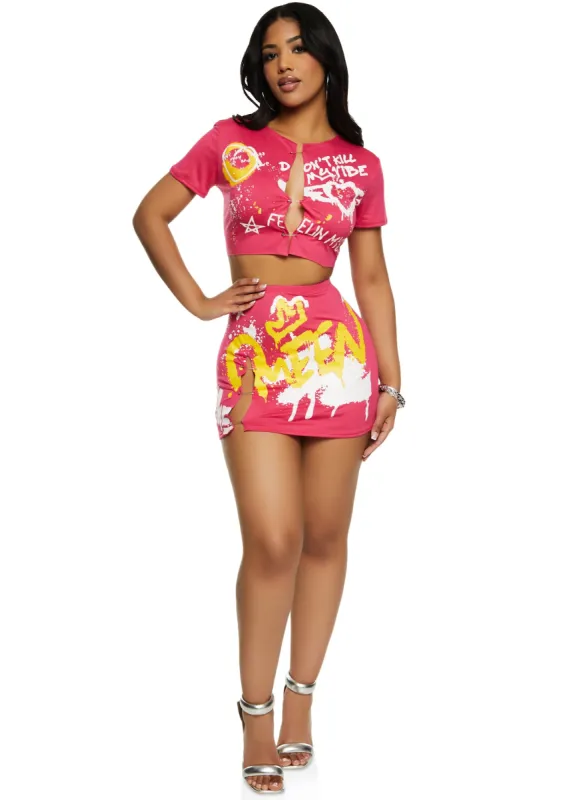 Queen Safety Pin Graffiti Graphic Mini Skirt sold by Rainbow