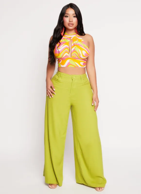 Solid Linen High Waisted Wide Leg Pants sold by Rainbow