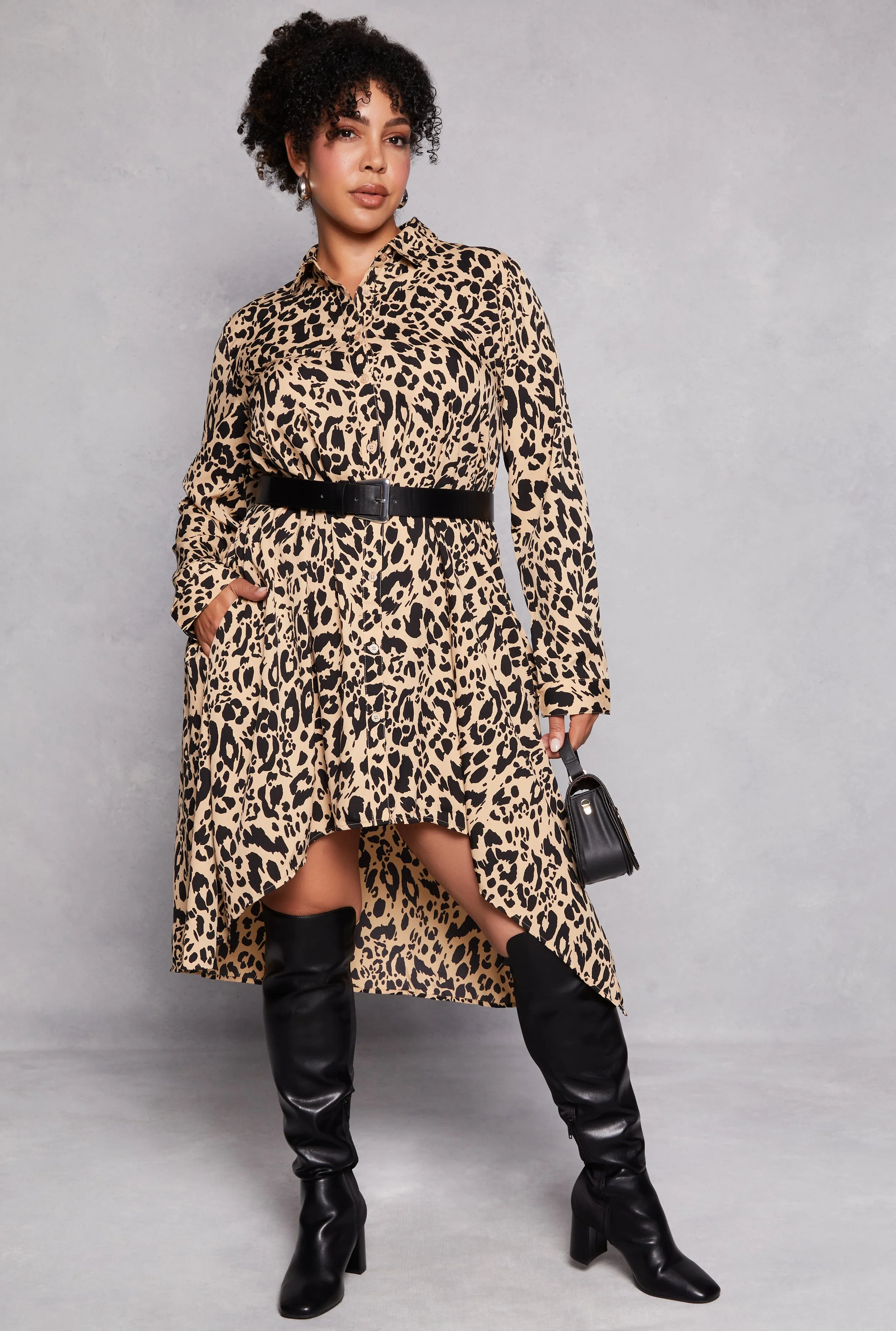 Plus Size Animal Print Button Front Shirt Dress sold by Rainbow