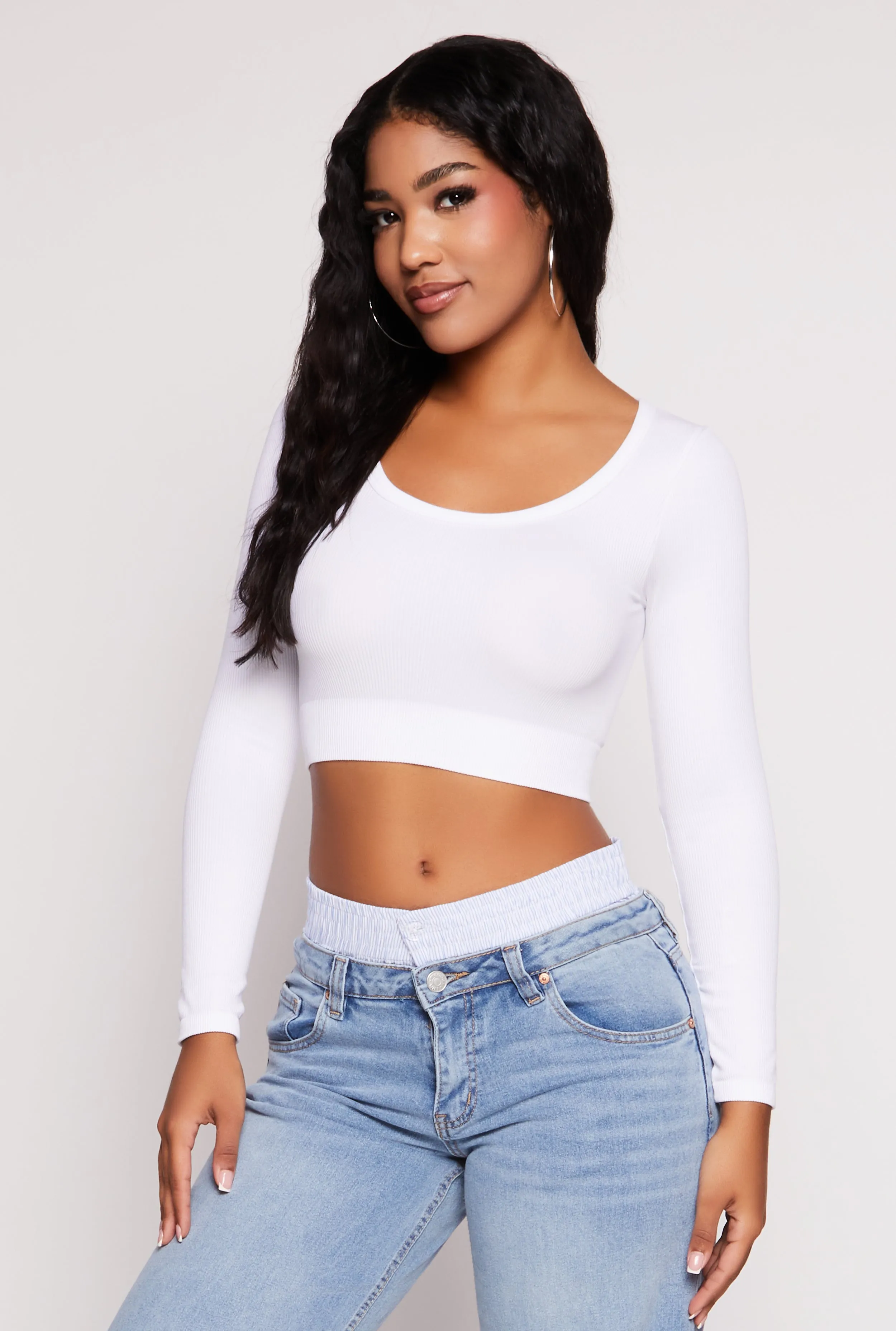 Seamless Ribbed Scoop Neck Crop Top sold by Rainbow
