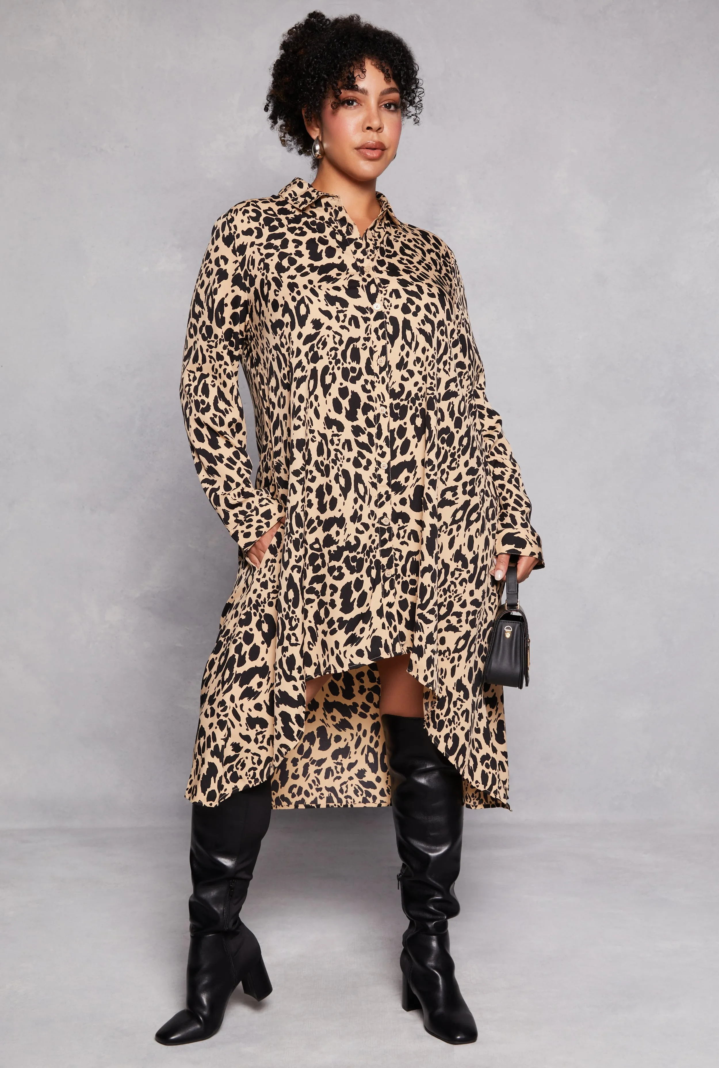 Plus Size Animal Print Button Front Shirt Dress sold by Rainbow product image thumbnail 2
