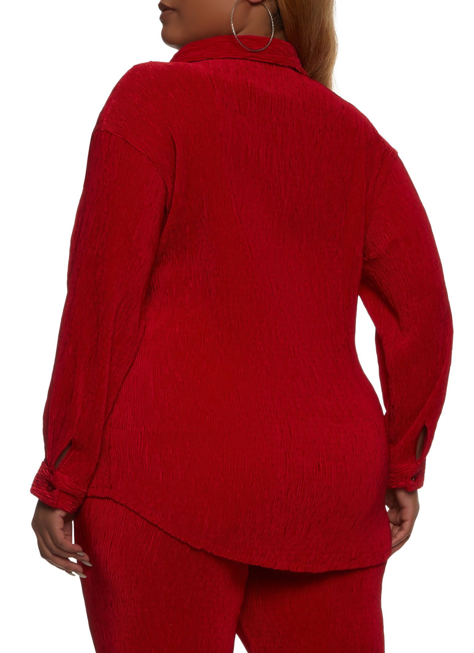 Plus Size Plisse Solid Button Front Shirt sold by Rainbow product image thumbnail 3