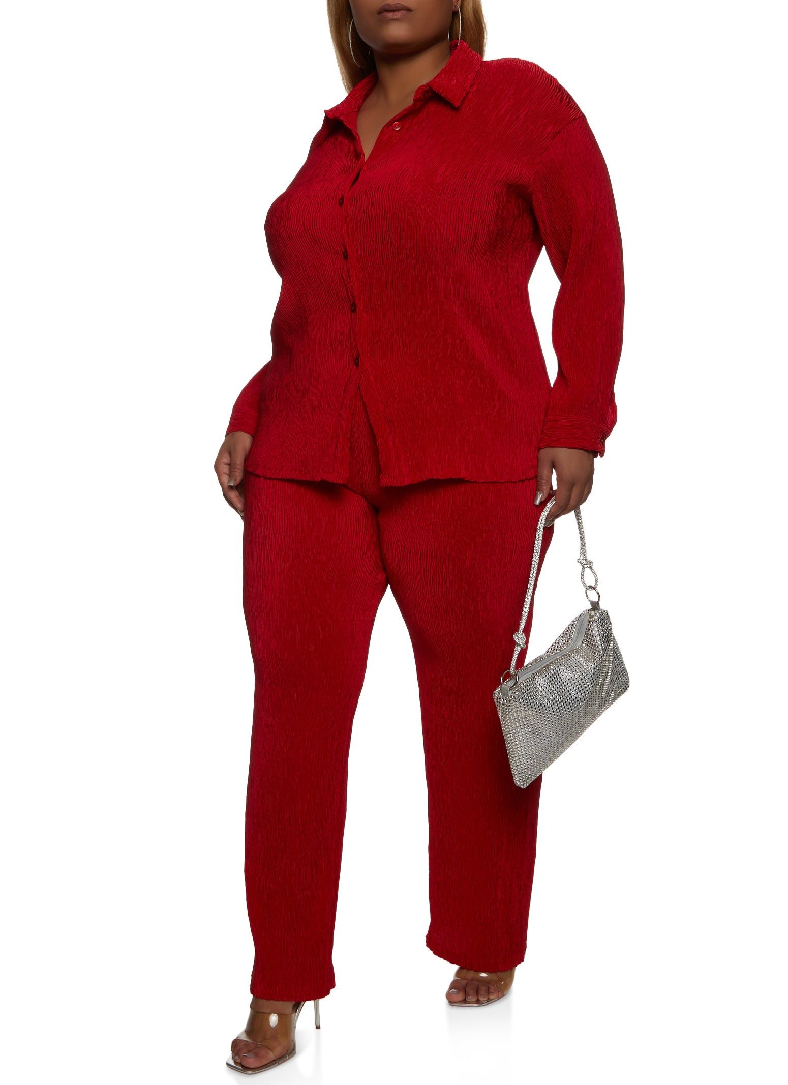 Plus Size Plisse Solid Button Front Shirt sold by Rainbow product image thumbnail 2