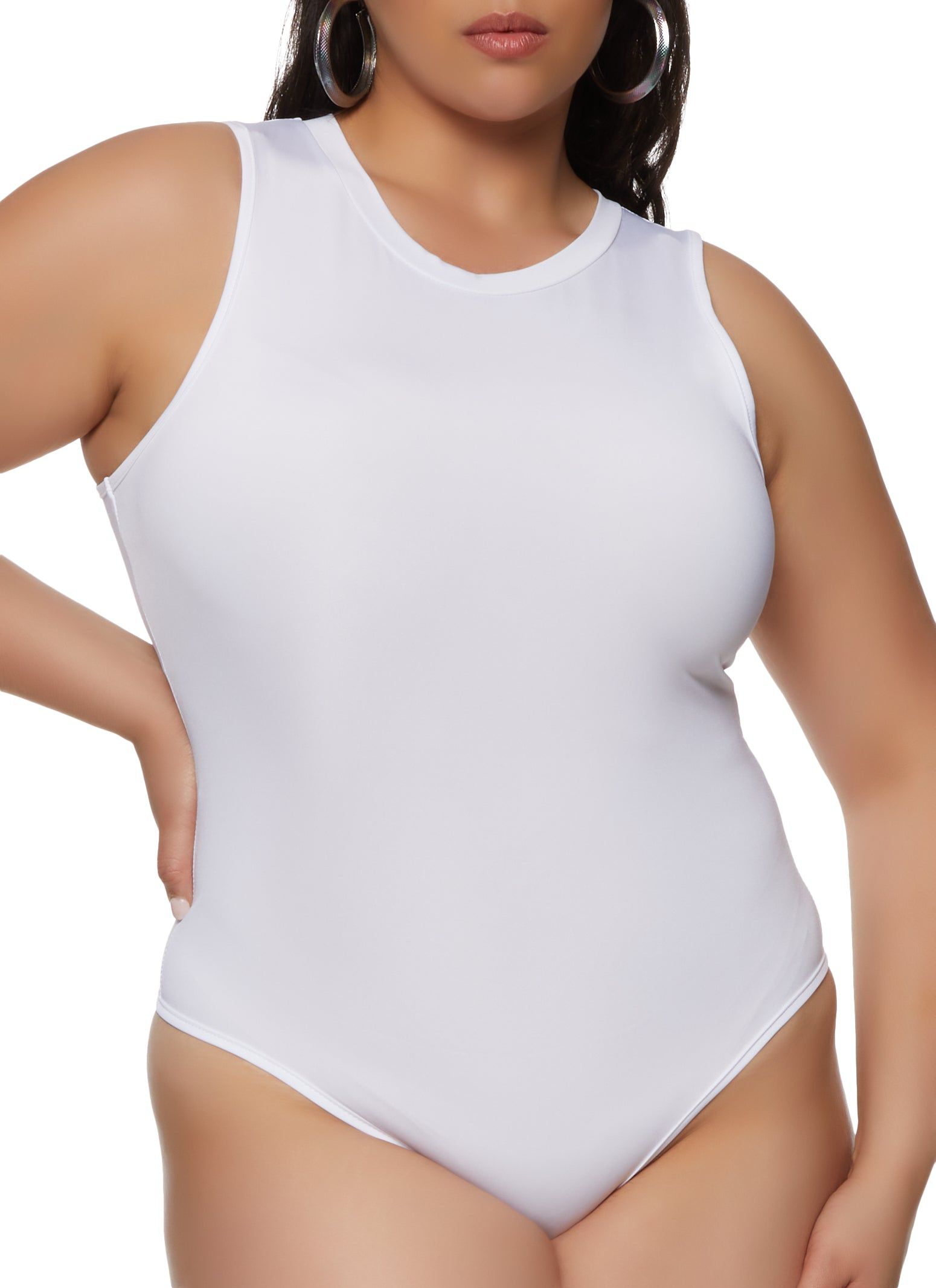 Plus Size Crew Neck Tank Bodysuit sold by Rainbow
