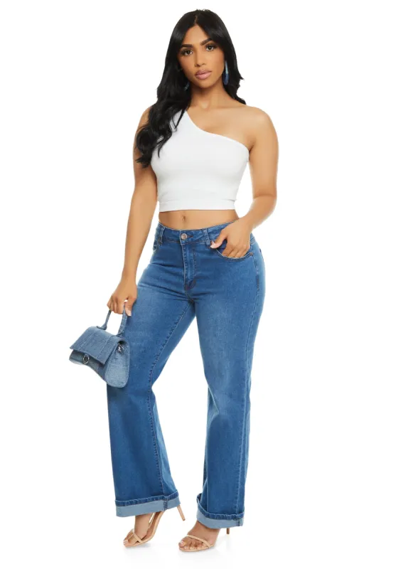 VIP Rolled Cuff Straight Wide Leg Jeans sold by Rainbow