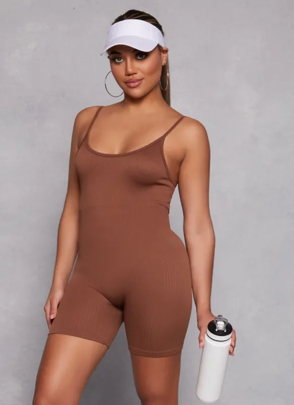 Seamless Ribbed Low Back Cami Romper sold by Rainbow