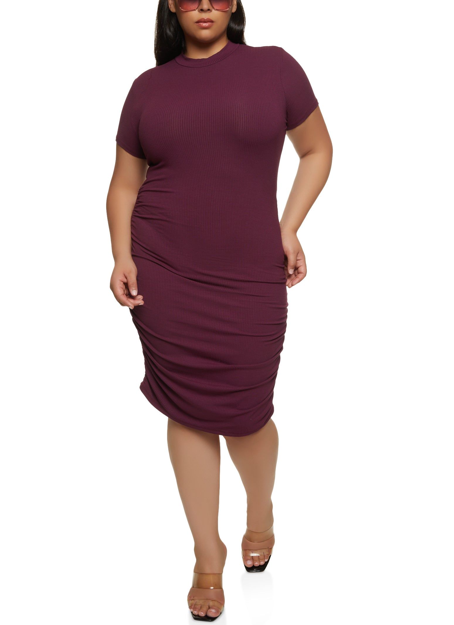 Plus Size Ribbed Knit Ruched Midi Dress sold by Rainbow product image thumbnail 2