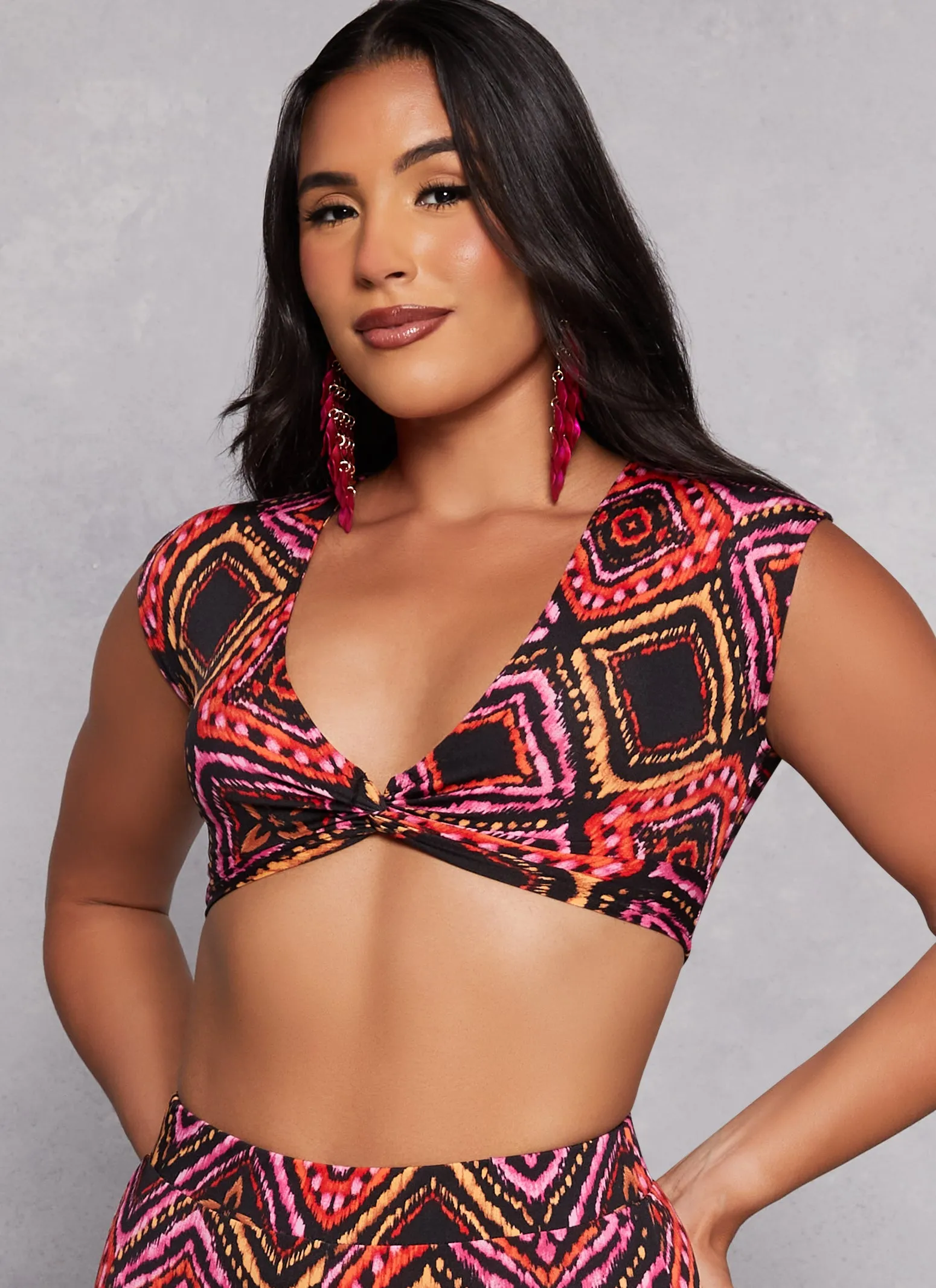Aztec Print Twist Front Crop Top sold by Rainbow