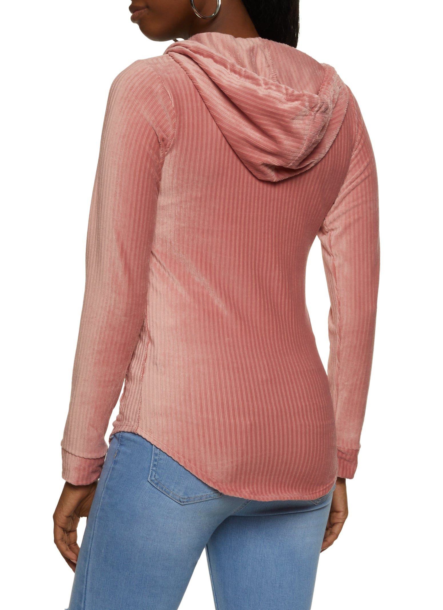 Ribbed Knit Velour Zip Front Hoodie sold by Rainbow product image thumbnail 2