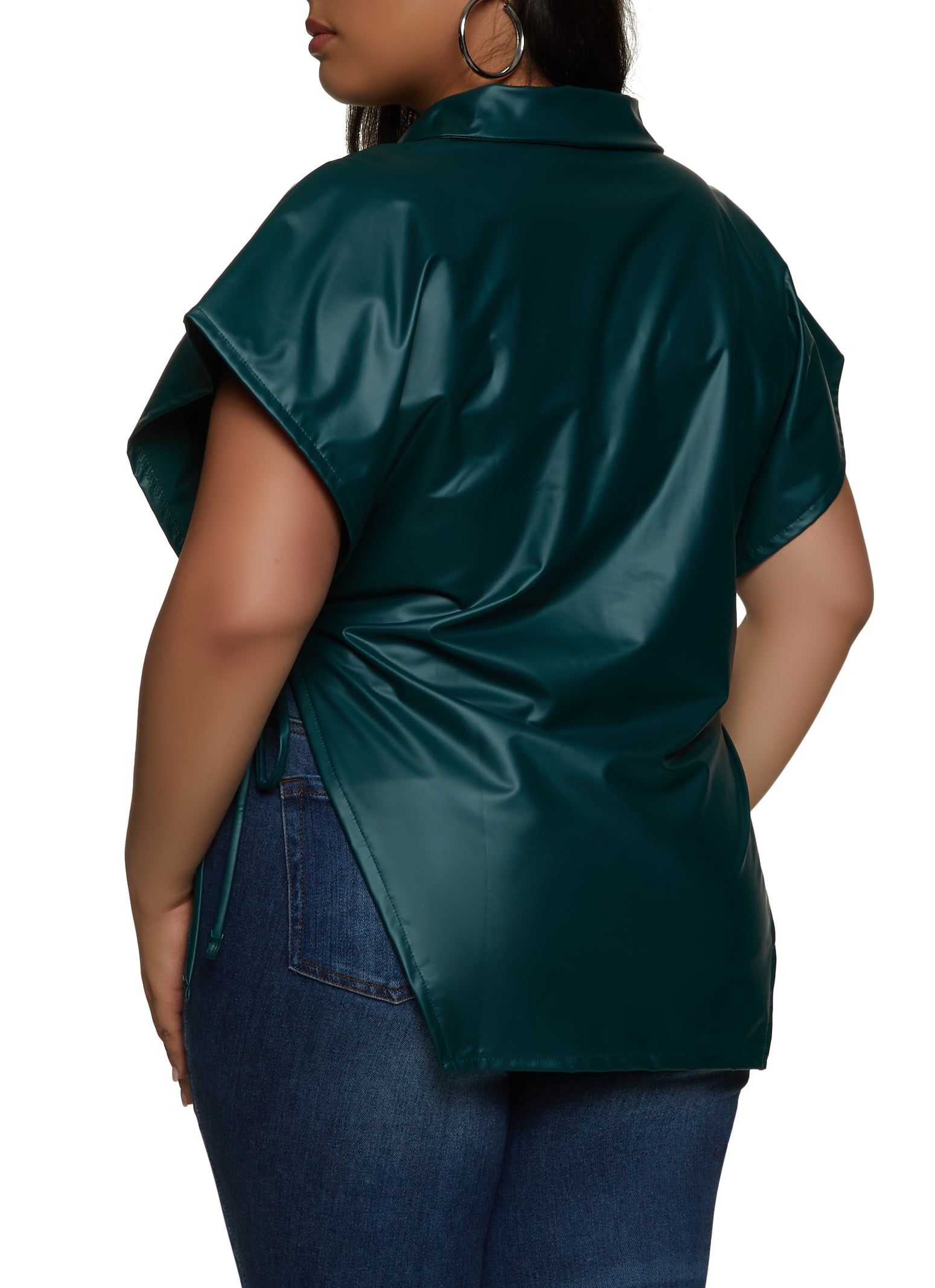 Plus Size Faux Leather Open Side Tie Shirt sold by Rainbow product image thumbnail 2