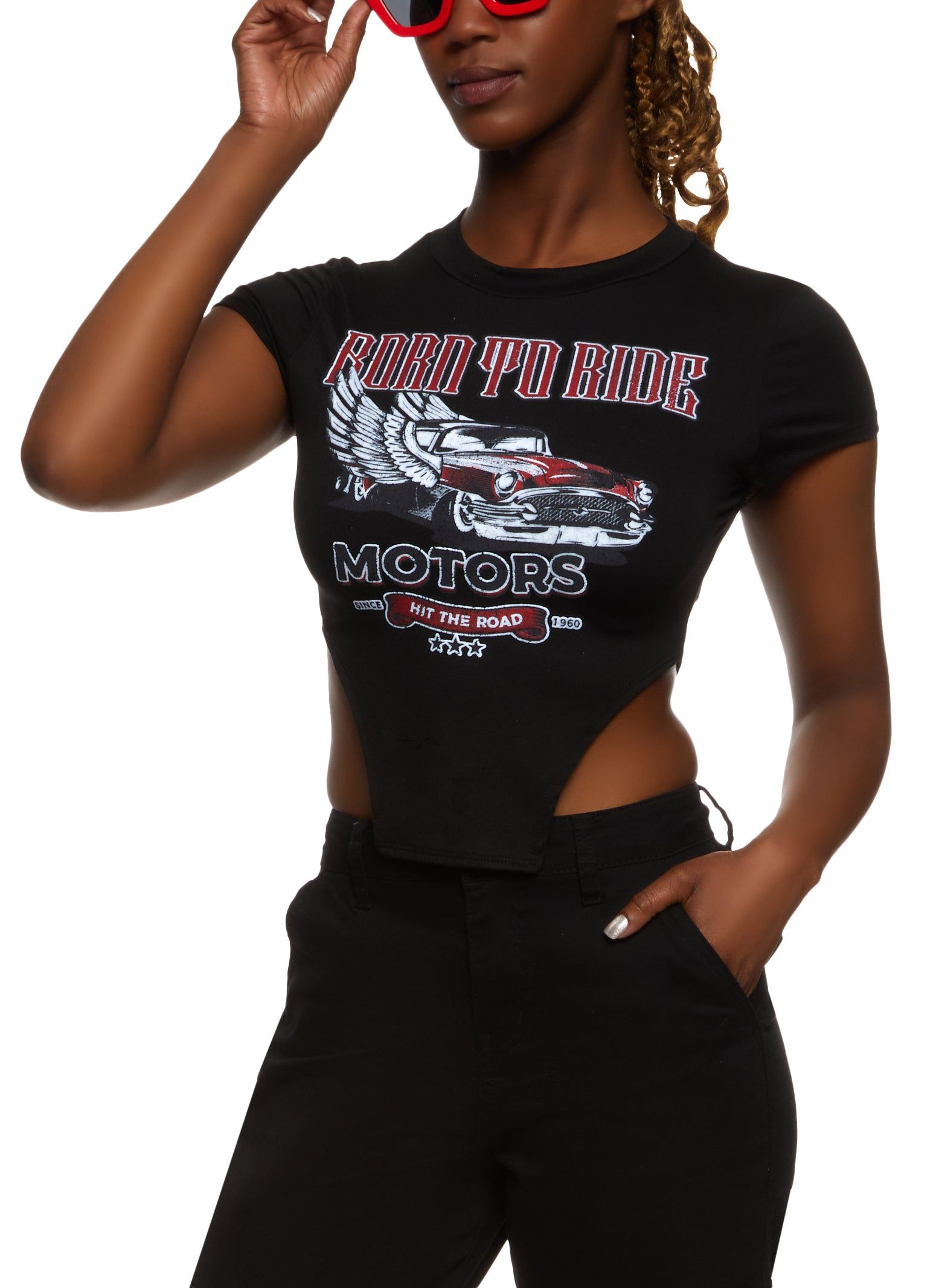 Born To Ride Cropped Graphic Top sold by Rainbow