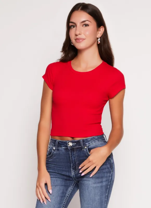 Ambiance Ribbed Knit Crew Neck Crop Top sold by Rainbow