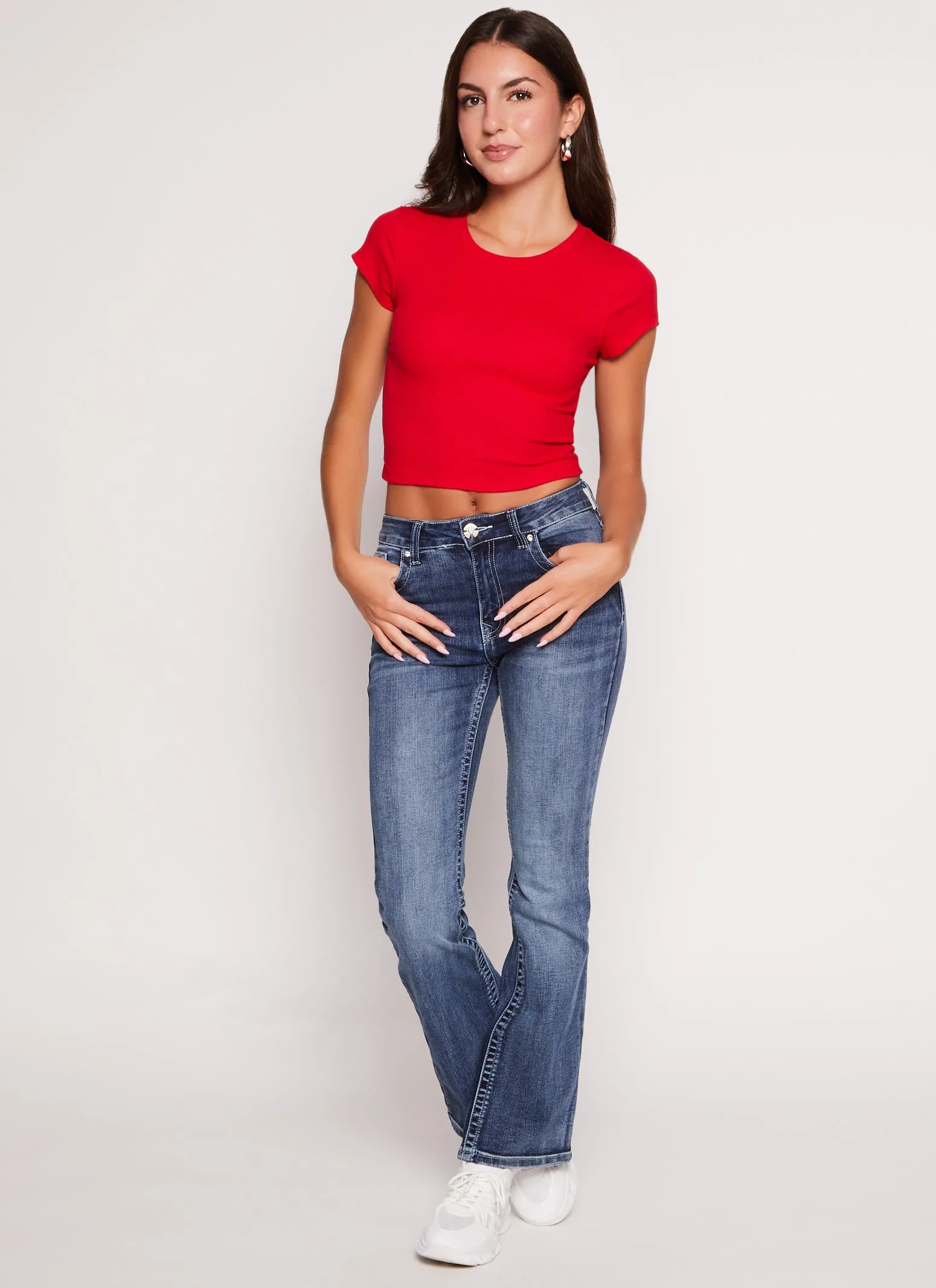 Ambiance Ribbed Knit Crew Neck Crop Top sold by Rainbow product image thumbnail 2