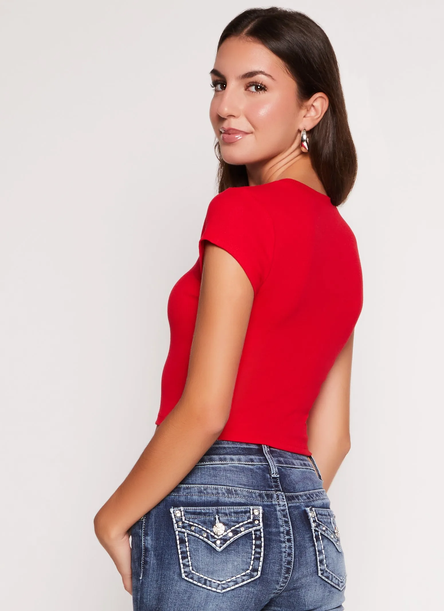 Ambiance Ribbed Knit Crew Neck Crop Top sold by Rainbow product image thumbnail 3