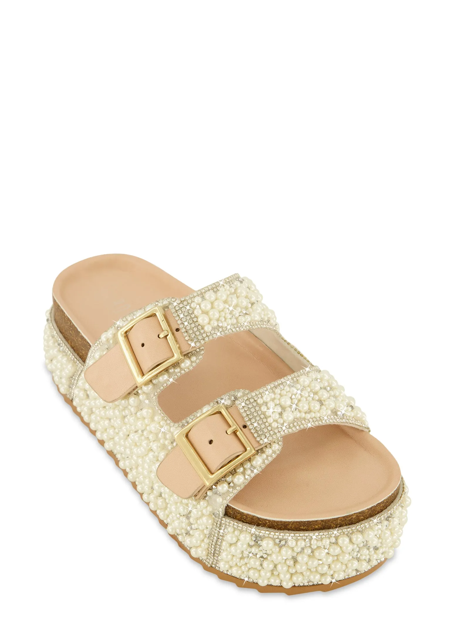 Rhinestone Faux Pearl Platform Footbed Sandals sold by Rainbow