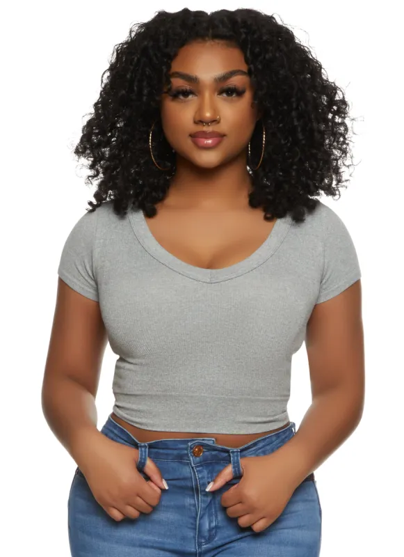 Seamless Ribbed V Neck Cropped Tee sold by Rainbow