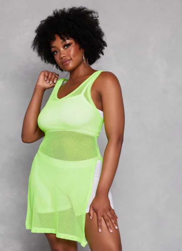 Plus Size Fishnet Side Slit Tank Top sold by Rainbow