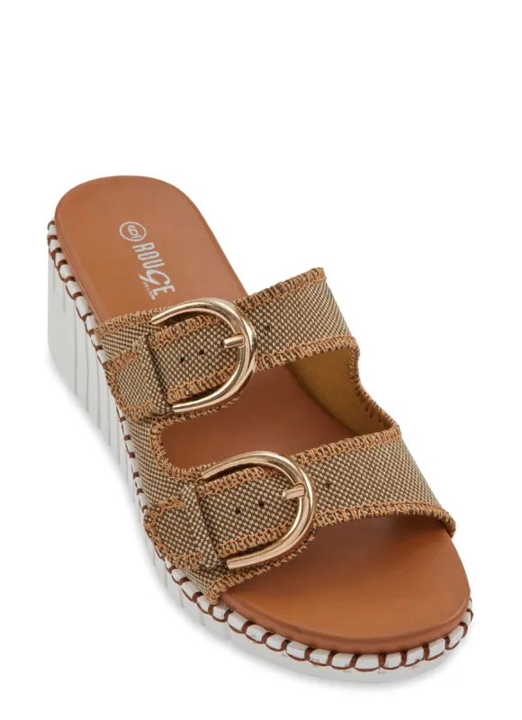 Double Buckle Strap Wedge Slide Sandals sold by Rainbow