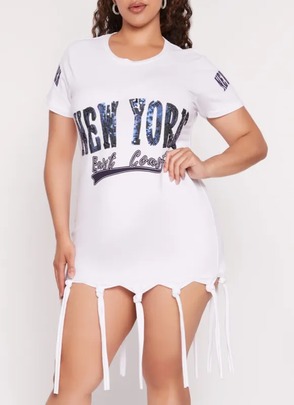 Plus Size New York East Coast Sequin Knot Fringe Dress sold by Rainbow