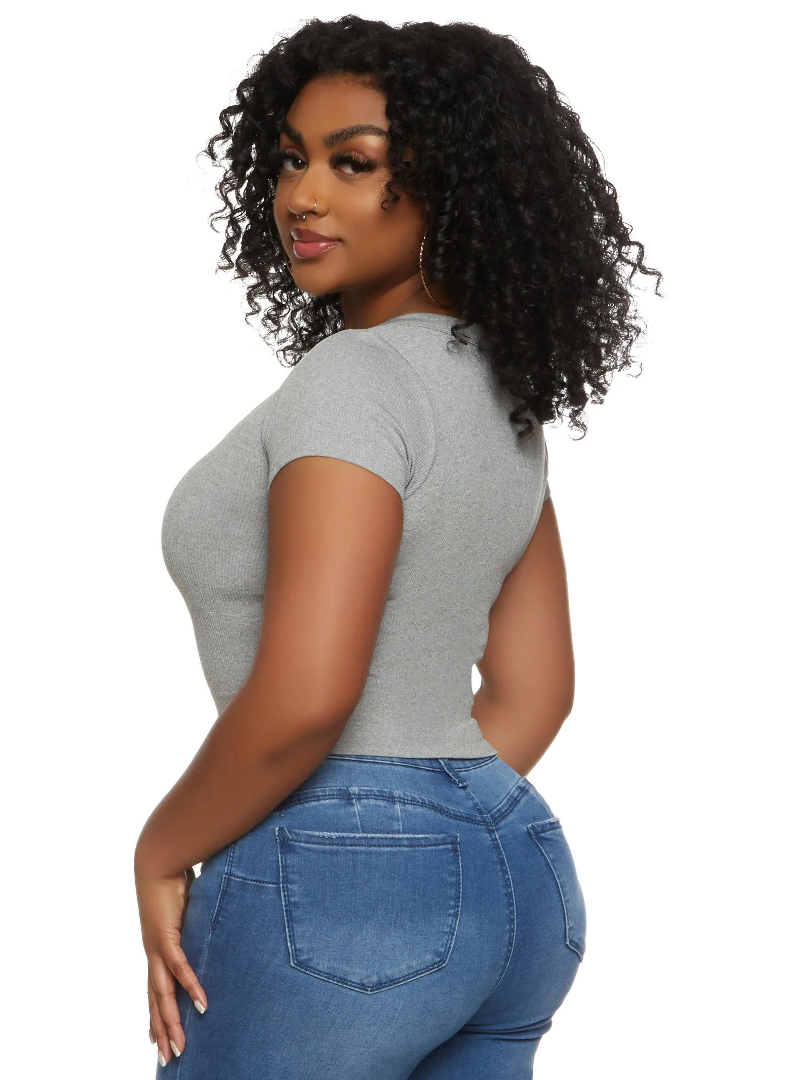 Seamless Ribbed V Neck Cropped Tee sold by Rainbow product image thumbnail 2