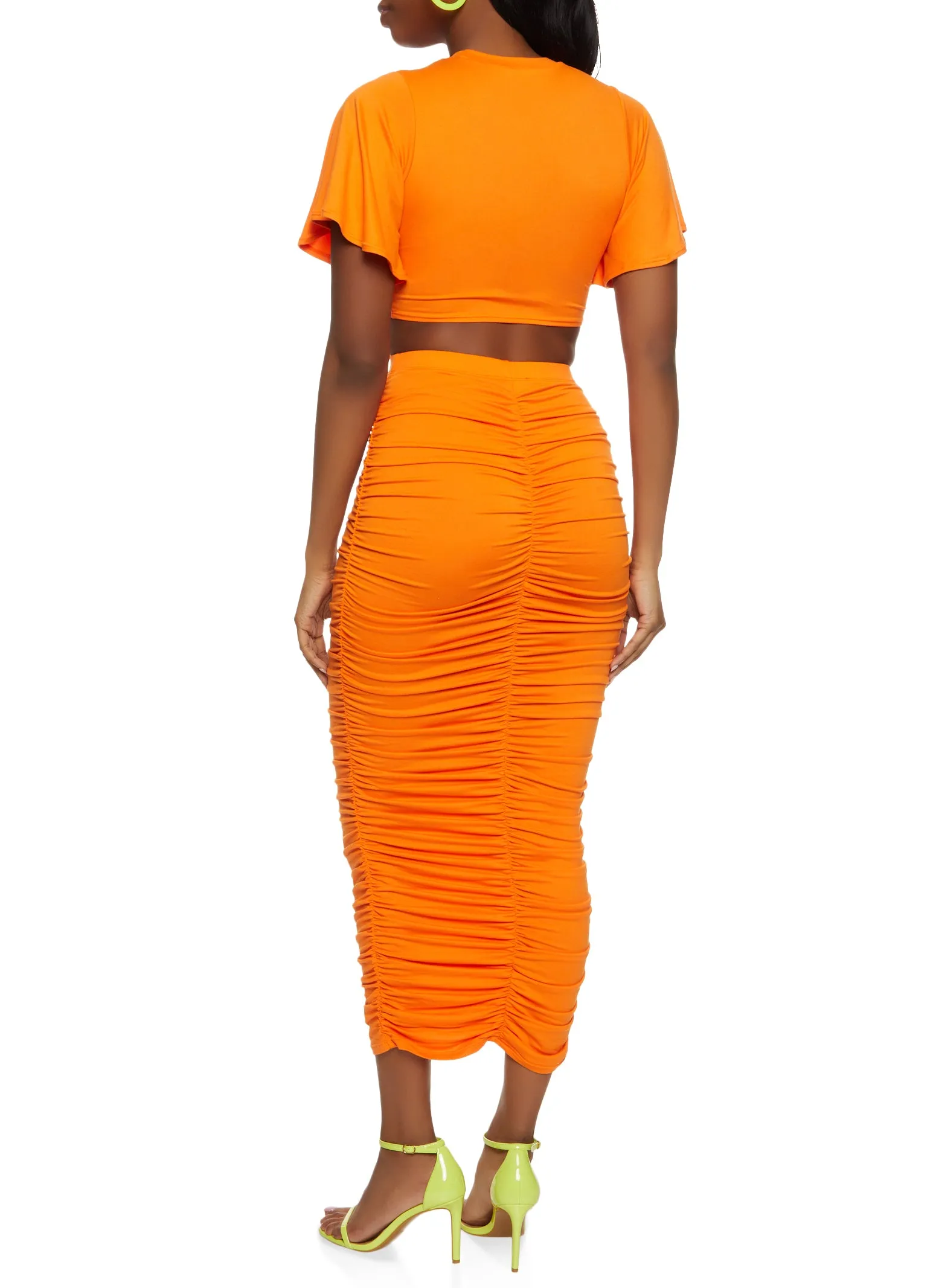 Solid Flutter Sleeve Top and Ruched Maxi Skirt sold by Rainbow product image thumbnail 2