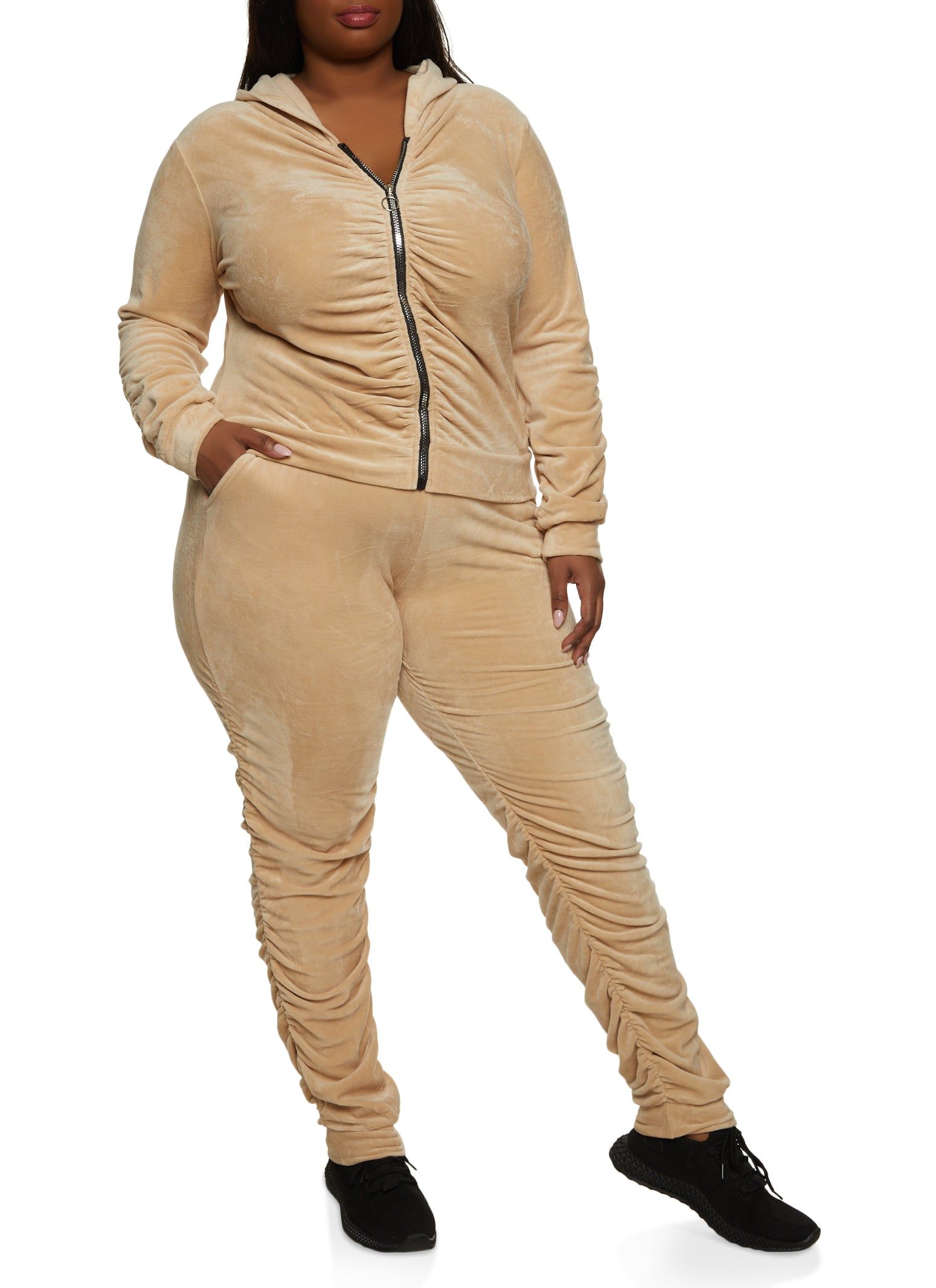 Plus Size Ruched Zip Front Hooded Sweatshirt sold by Rainbow product image thumbnail 2