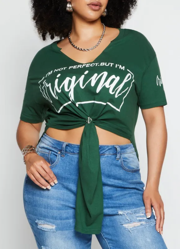 Plus Size Im Not Perfect But Im Original Notch Neck Top sold by Rainbow