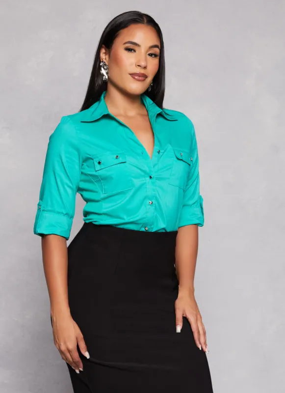 Poplin Fixed Cuff Button Front Shirt sold by Rainbow