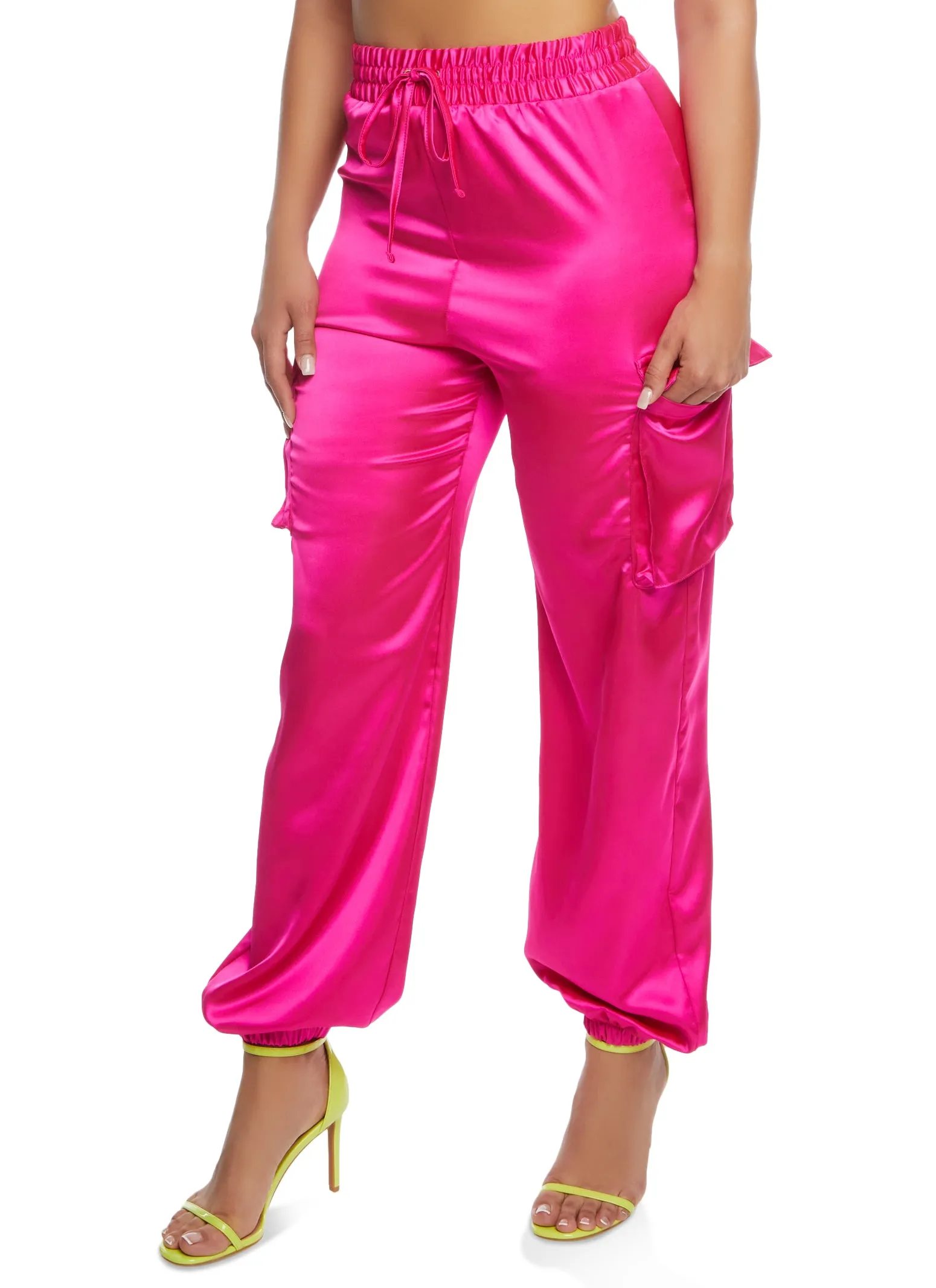 Satin High Waist Cargo Pocket Tapered Pants sold by Rainbow product image thumbnail 2