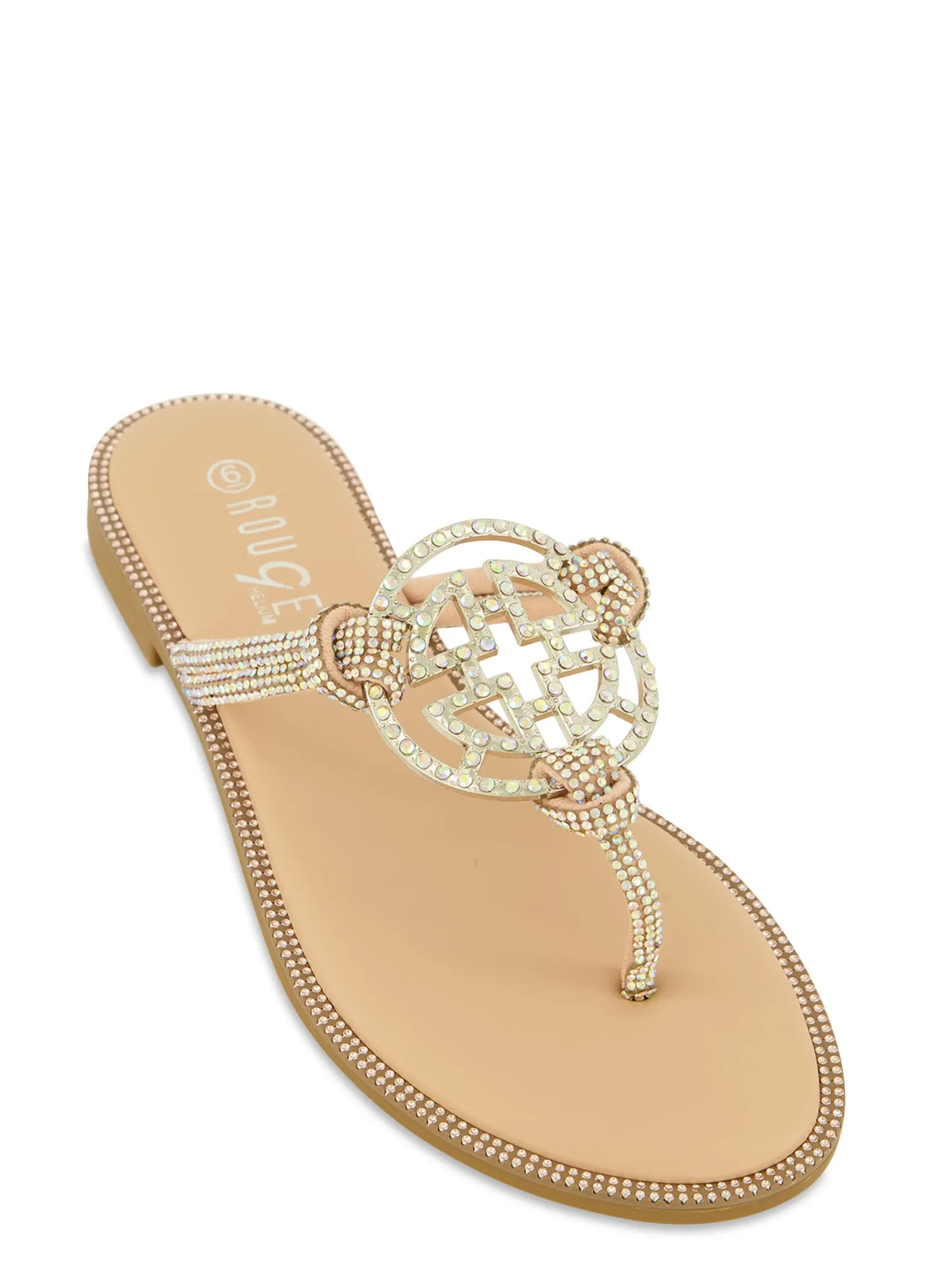 Rhinestone Geo Pendant Thong Sandals sold by Rainbow