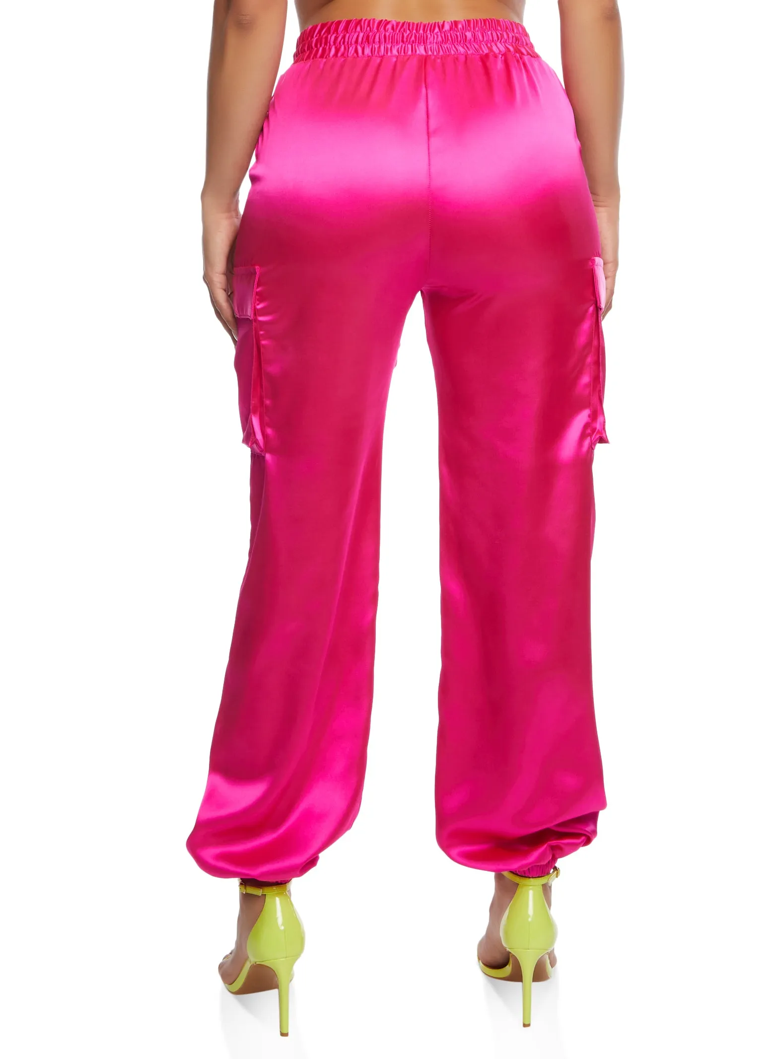 Satin High Waist Cargo Pocket Tapered Pants sold by Rainbow product image thumbnail 3