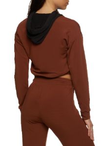 Love Color Blocked Kangaroo Pocket Cropped Hoodie sold by Rainbow