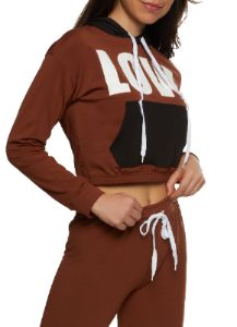 Love Color Blocked Kangaroo Pocket Cropped Hoodie sold by Rainbow
