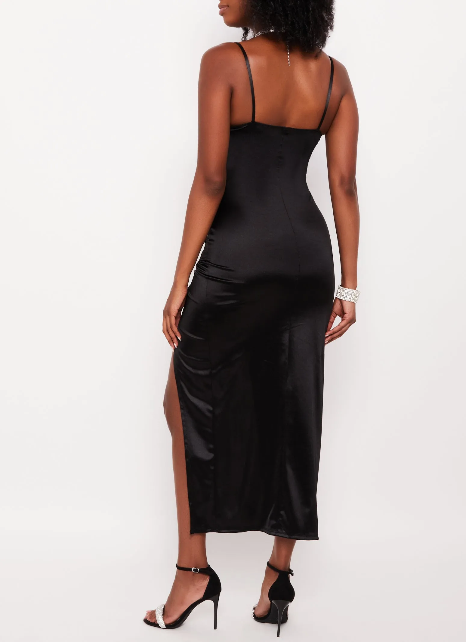 Satin V Neck Side Slit Maxi Dress sold by Rainbow product image thumbnail 3