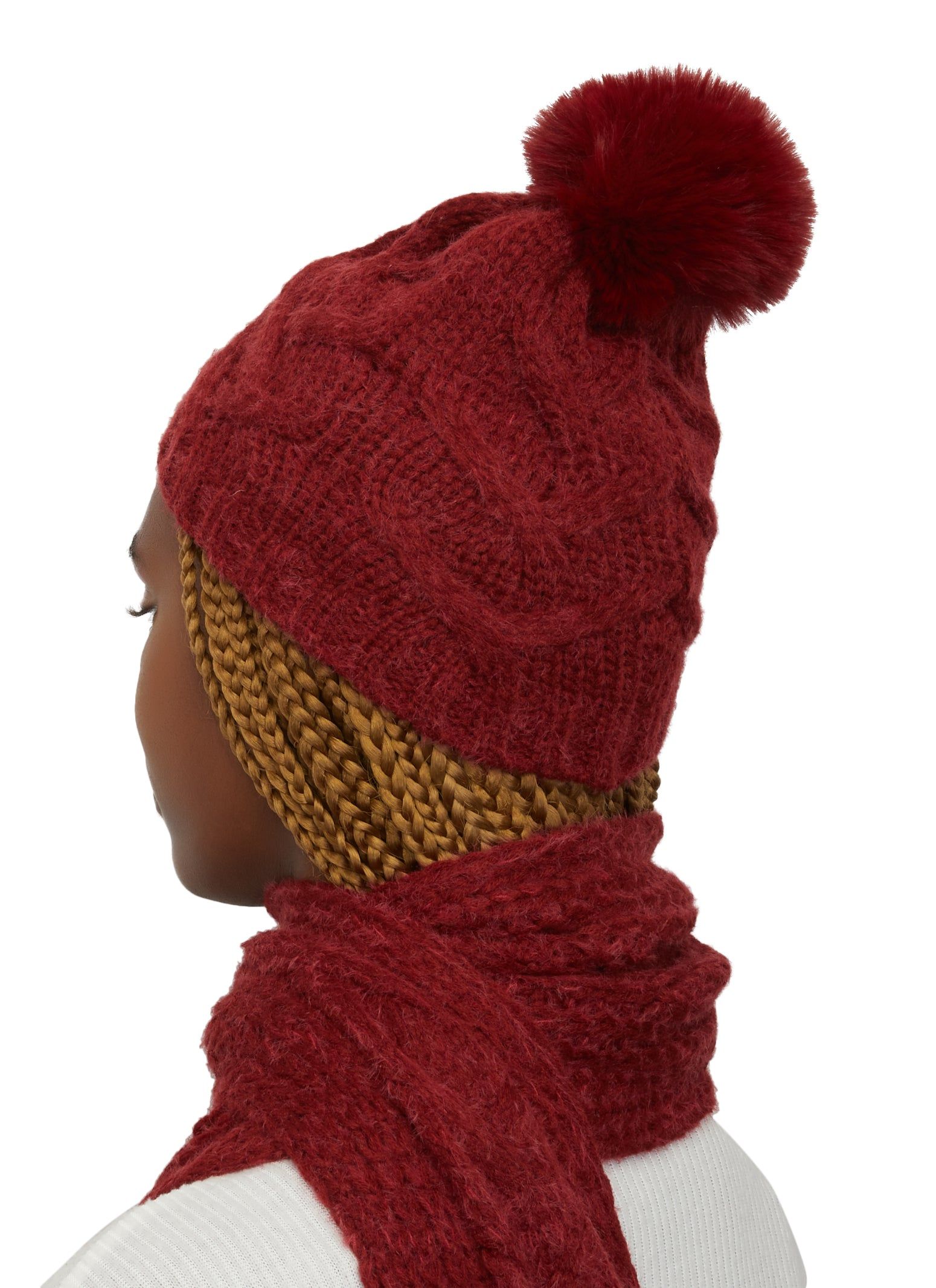 Cable Knit Pom Pom Beanie with Scarf and Gloves sold by Rainbow product image thumbnail 2