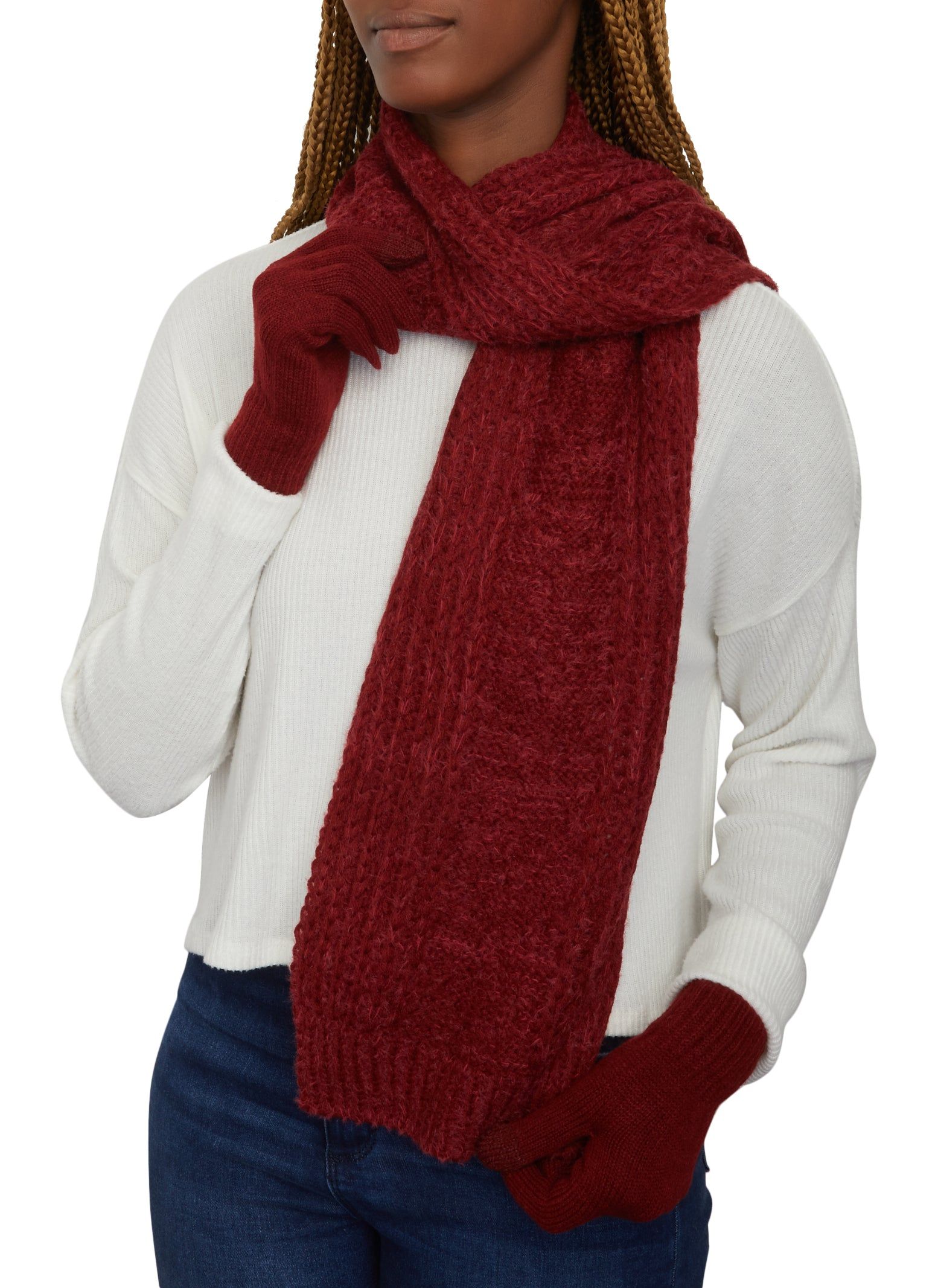 Cable Knit Pom Pom Beanie with Scarf and Gloves sold by Rainbow product image thumbnail 3