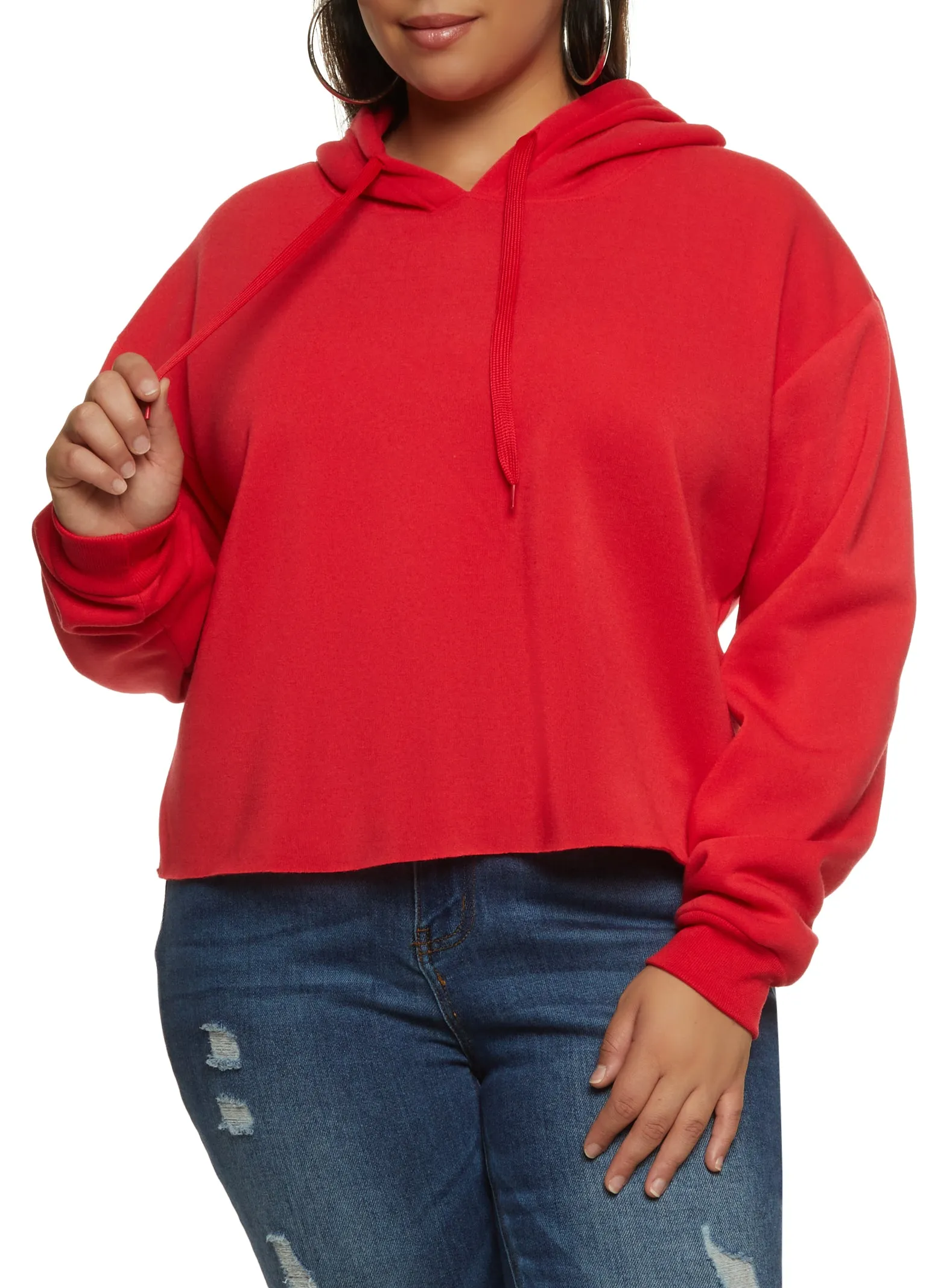 Plus Size Raw Hem Pullover Cropped Hoodie sold by Rainbow