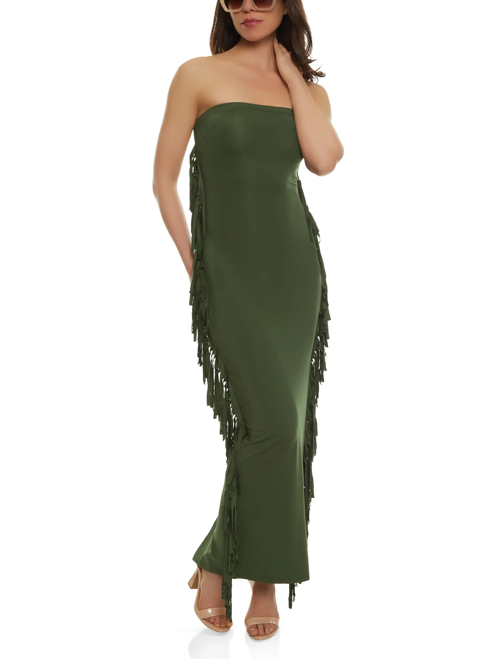 Fringe Side Maxi Tube Dress sold by Rainbow