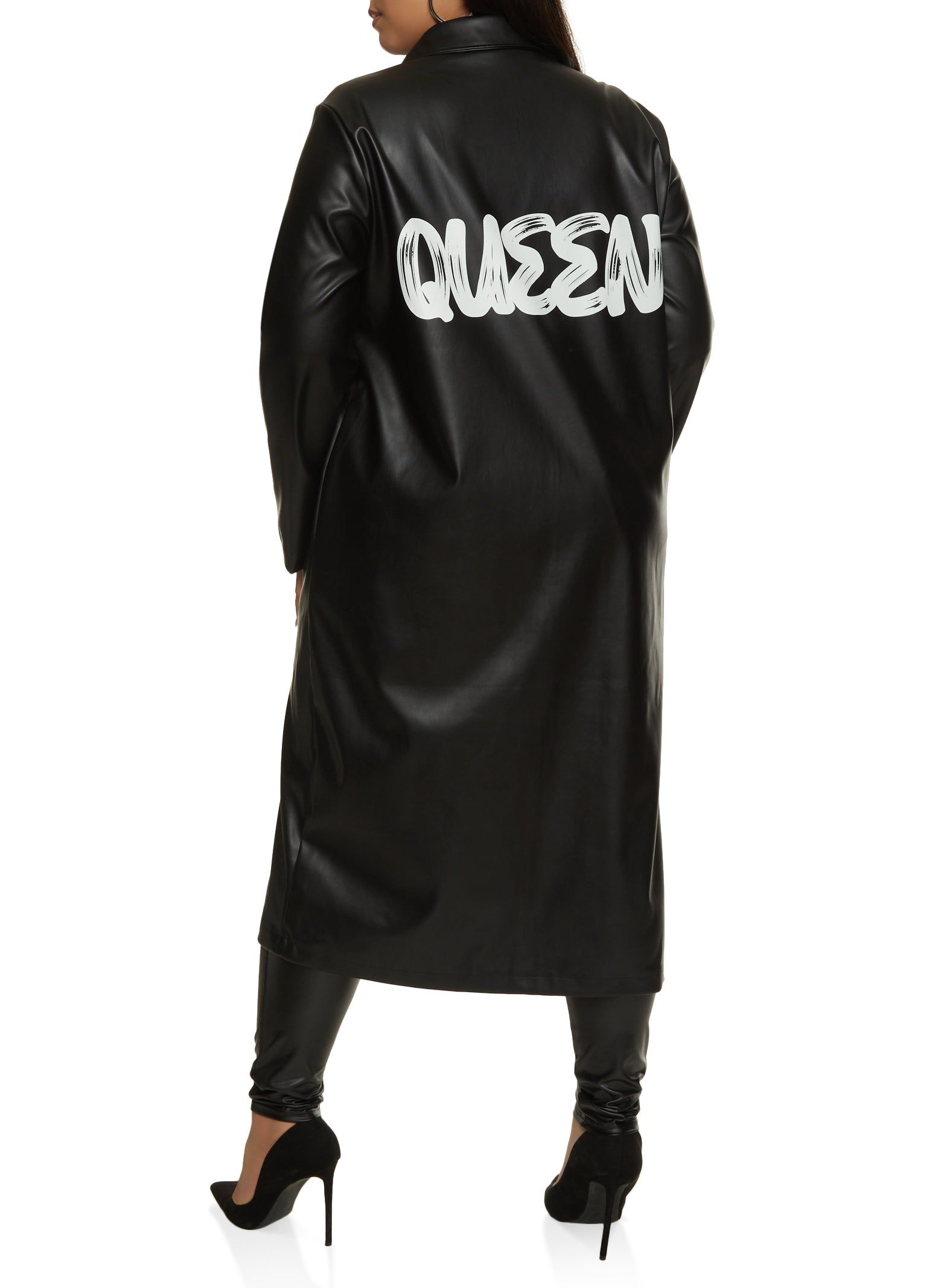 Plus Size Faux Leather Graphic Trench Coat sold by Rainbow product image thumbnail 2