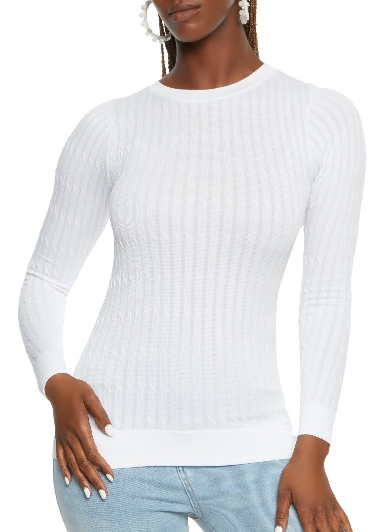Seamless Cable Knit Long Sleeve Top sold by Rainbow