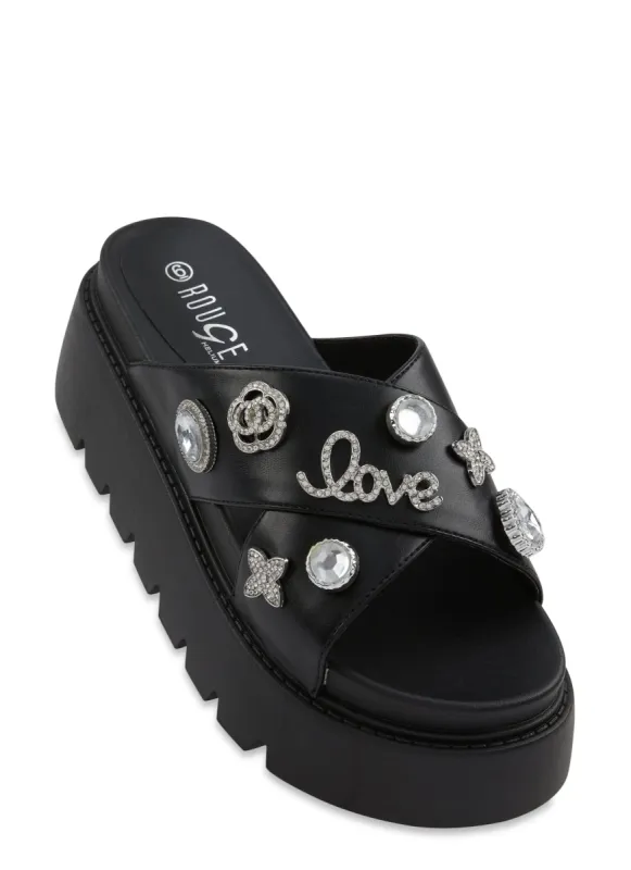 Love Charm Pendant Platform Slide Sandals sold by Rainbow